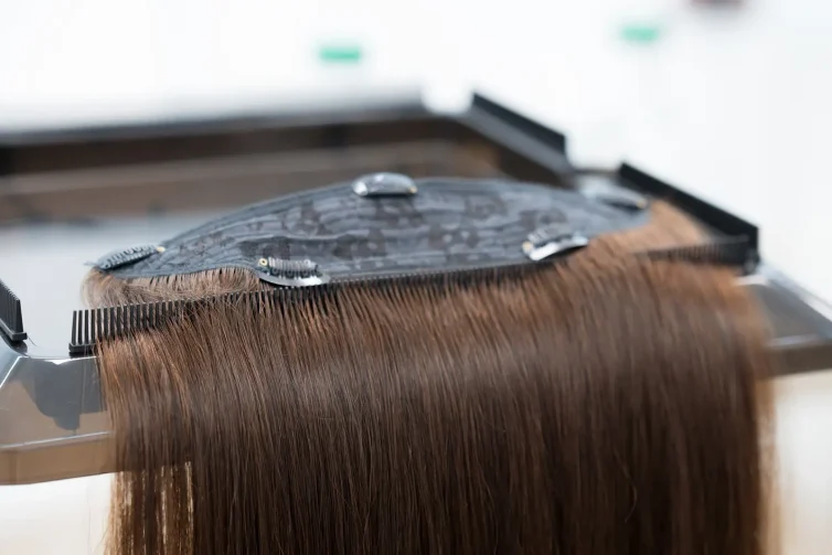 Clip-In-Tresse aus Echthaar in Nahaufnahme